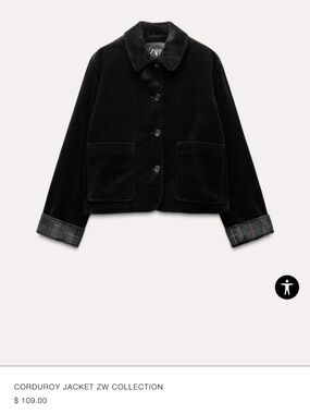 Zara Corduroy Jacket with Tartan Lining Size Medium